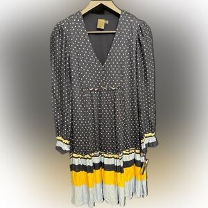 Taylor Long Sleeve Dress with Navy, Yellow, and White